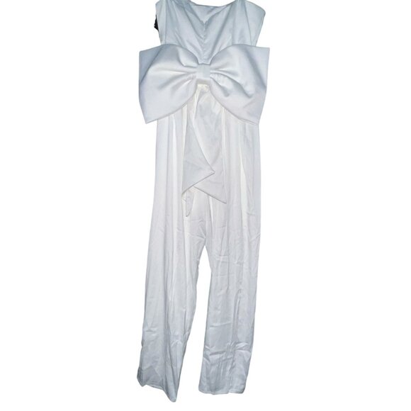 Lulus Beloved Bliss Ivory Strapless Slim Leg Bow Jumpsuit Sz Medium Womens White - Picture 3 of 15